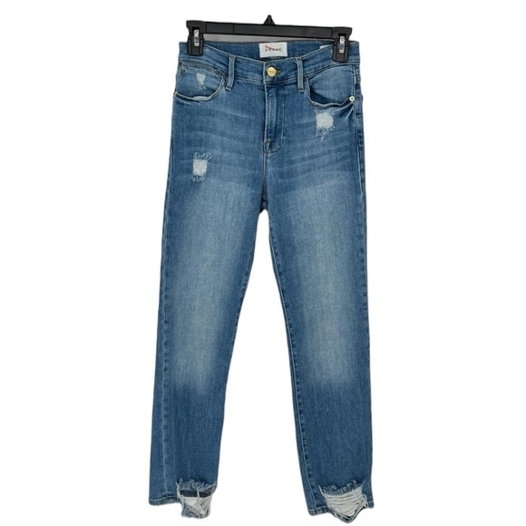 FRAME Denim Le High‎ Straight Jean In Laskey Rips Women's Size 27 - Picture 1 of 14